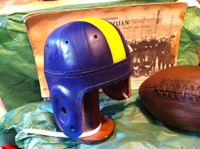 Past Time Sports: West Virginia leather football helmet